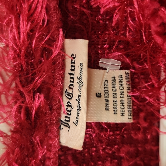 Juicy Couture Girls Hot Pink Fuzzy Textured Pull-Over Heart Sweater Size 6 - Picture 6 of 8